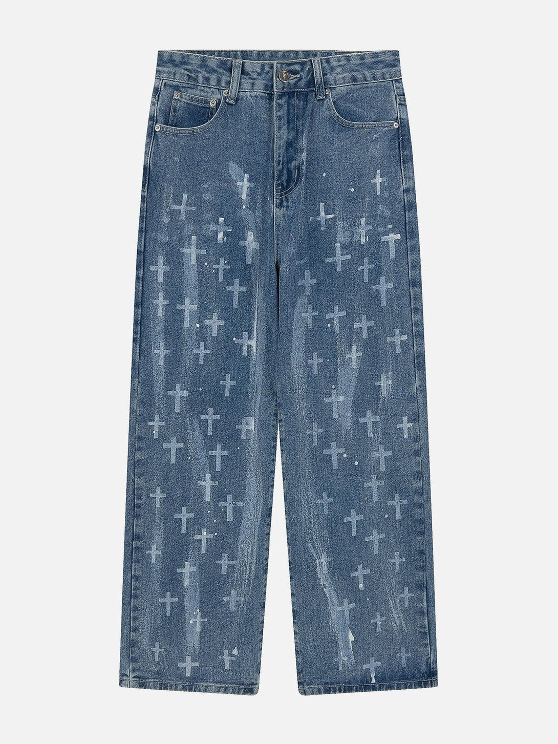 Lacezy - Washed Crosses Jeans- Streetwear Fashion - lacezy.com