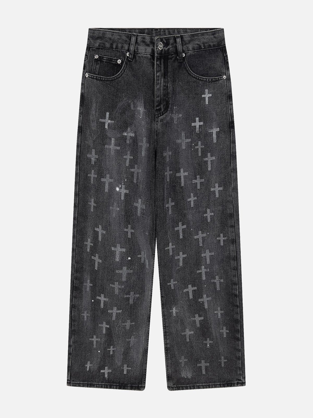 Lacezy - Washed Crosses Jeans- Streetwear Fashion - lacezy.com