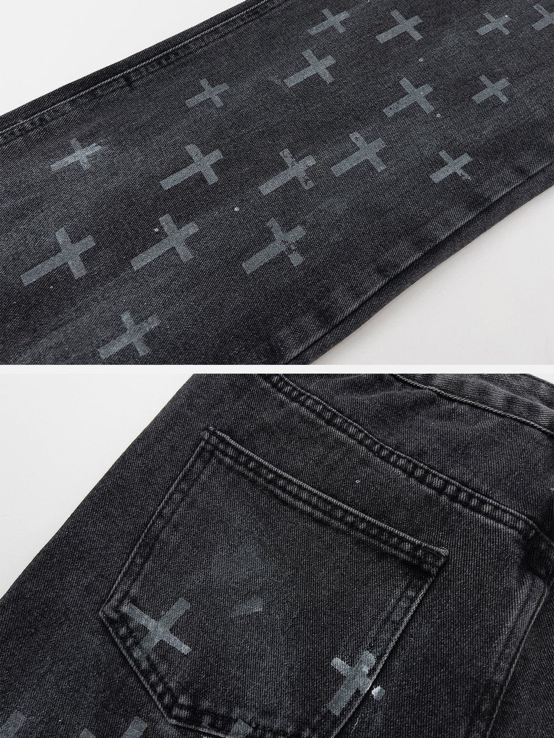 Lacezy - Washed Crosses Jeans- Streetwear Fashion - lacezy.com