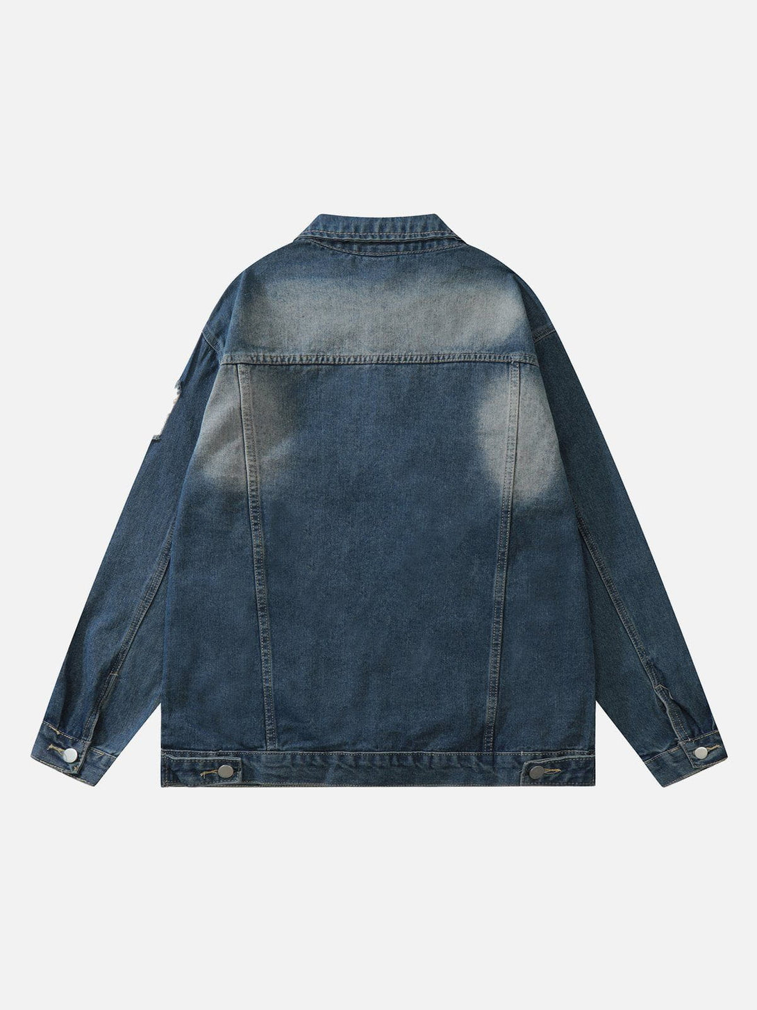 Lacezy - Washed Design Flocking Print Denim Jacket- Streetwear Fashion - lacezy.com