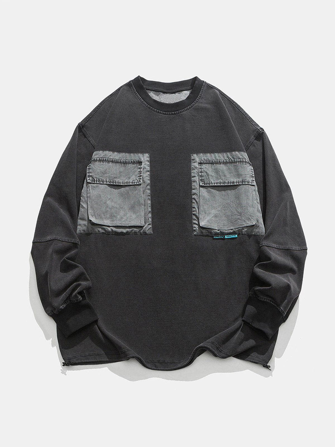 Lacezy - Washed Patch Large Pocket Sweatshirt- Streetwear Fashion - lacezy.com