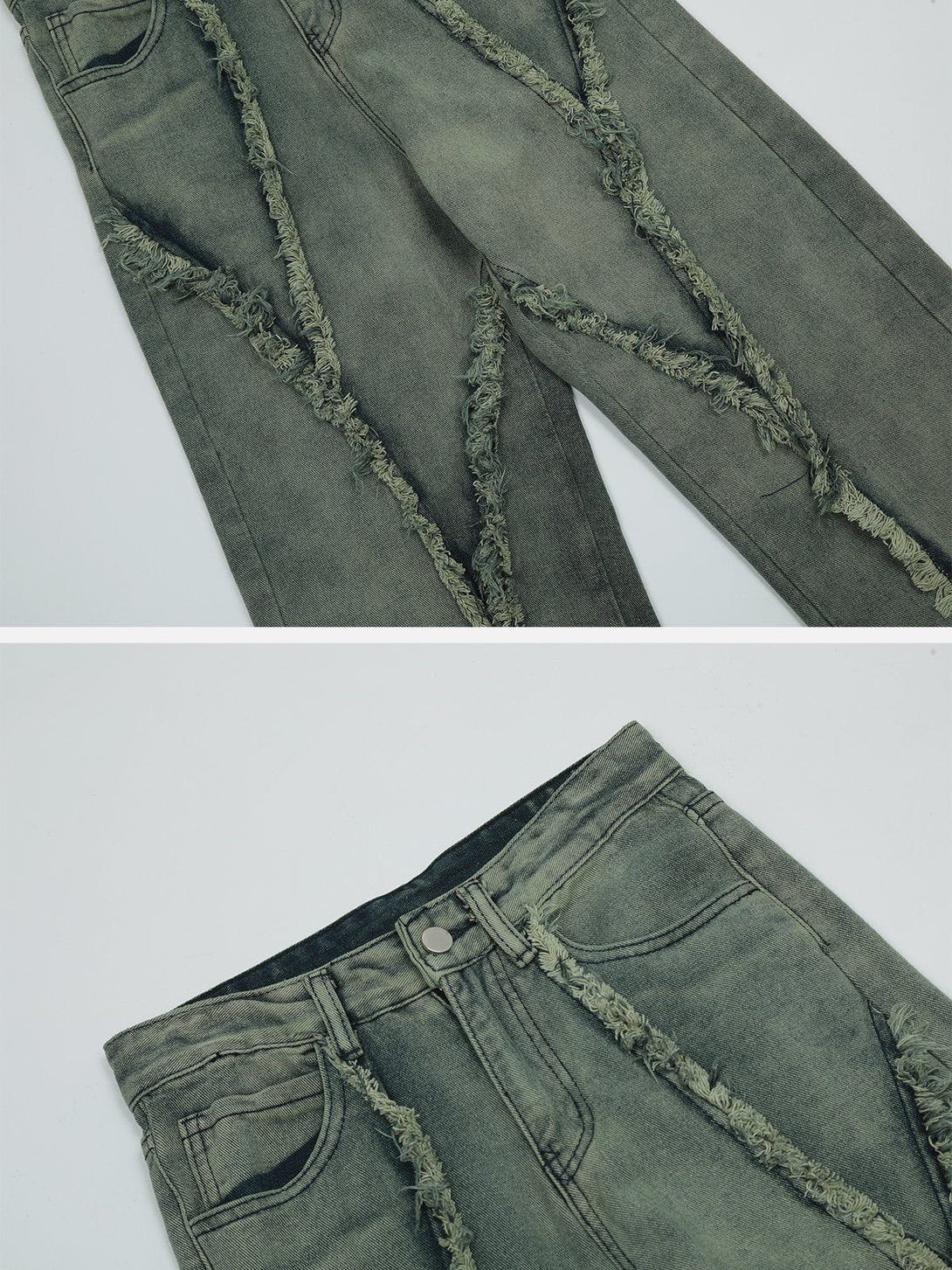 Lacezy - Washed Raw Edges Jeans- Streetwear Fashion - lacezy.com