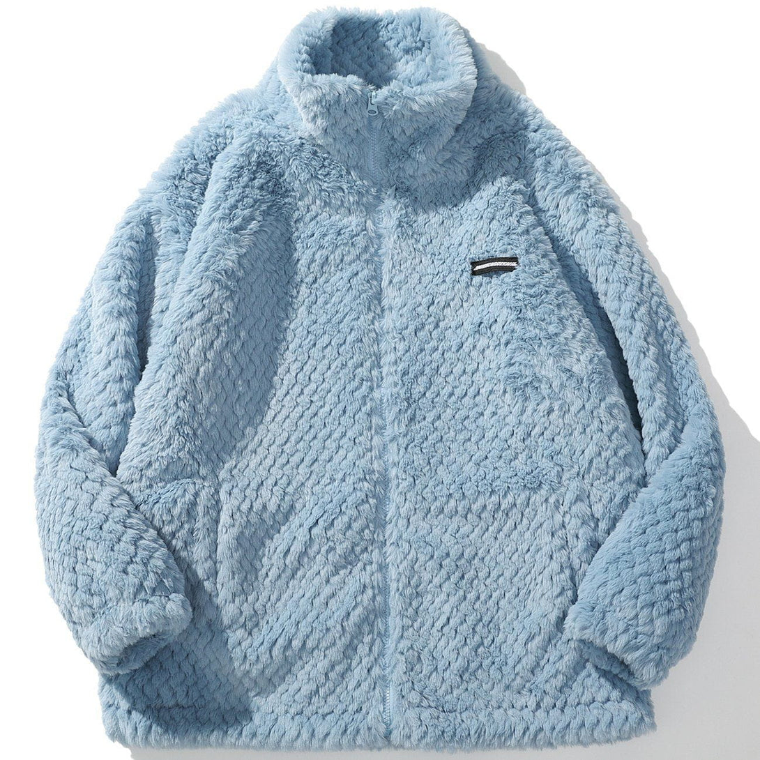 Lacezy - Woven Texture Plush Winter Coat- Streetwear Fashion - lacezy.com