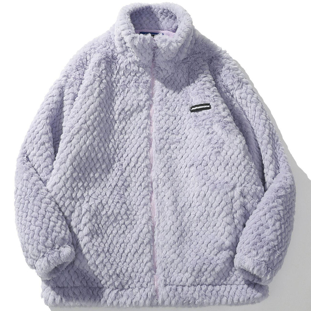 Lacezy - Woven Texture Plush Winter Coat- Streetwear Fashion - lacezy.com