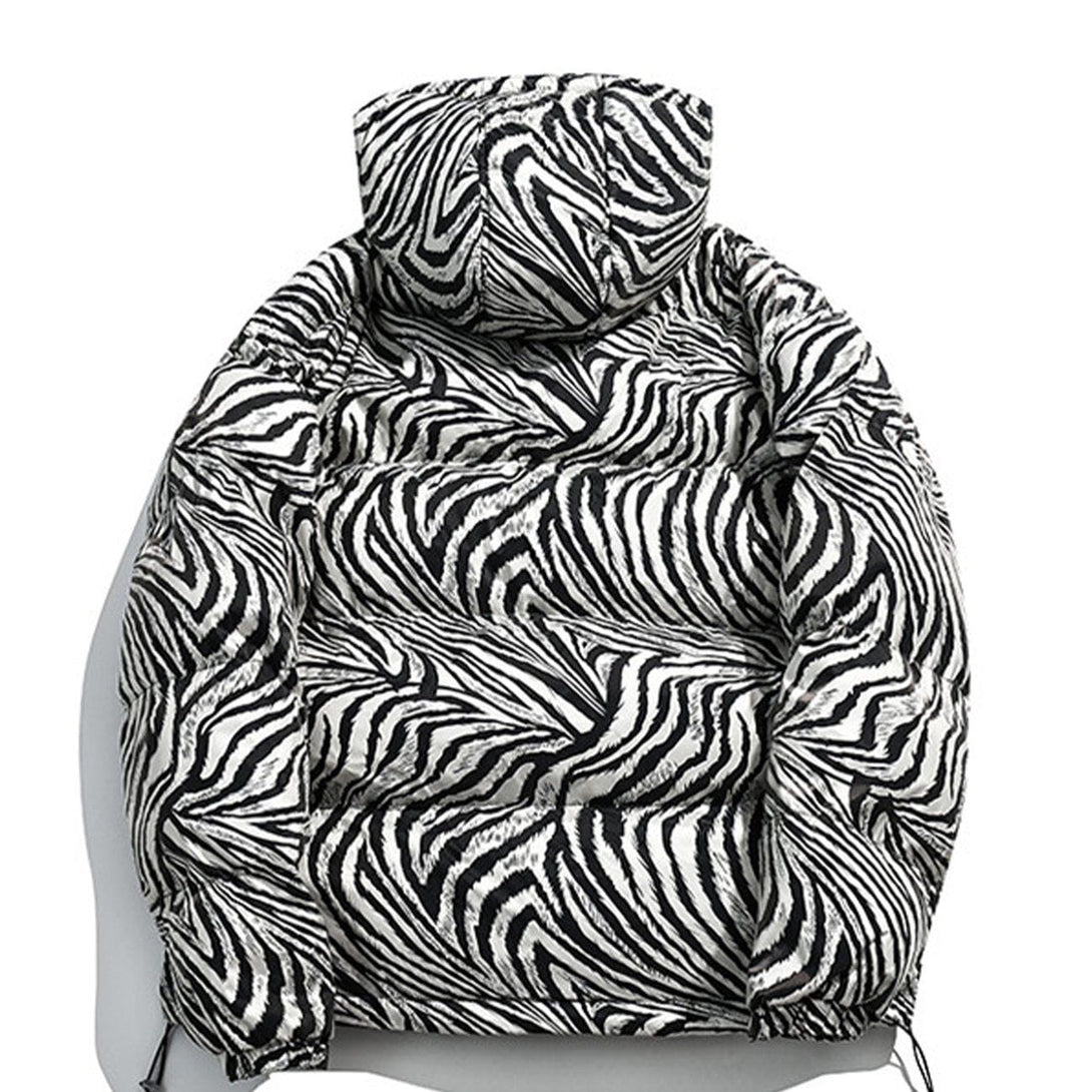 Lacezy - Zebra Pattern Hooded Puffer Jacket- Streetwear Fashion - lacezy.com