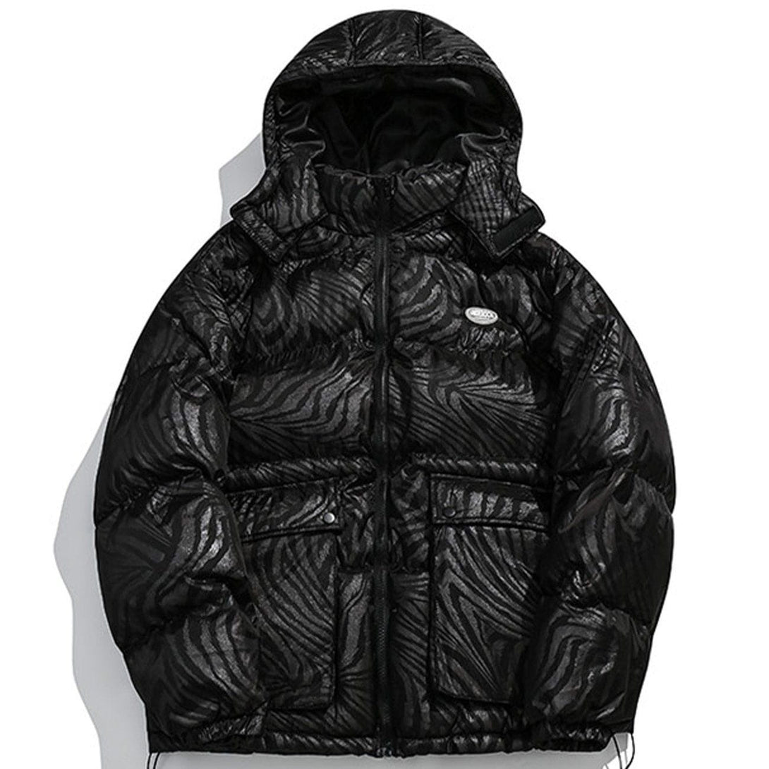 Lacezy - Zebra Pattern Hooded Puffer Jacket- Streetwear Fashion - lacezy.com