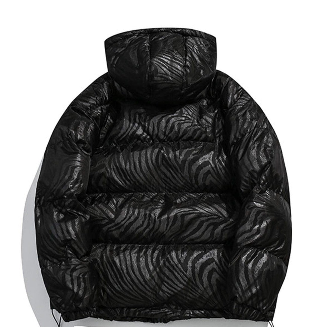 Lacezy - Zebra Pattern Hooded Puffer Jacket- Streetwear Fashion - lacezy.com