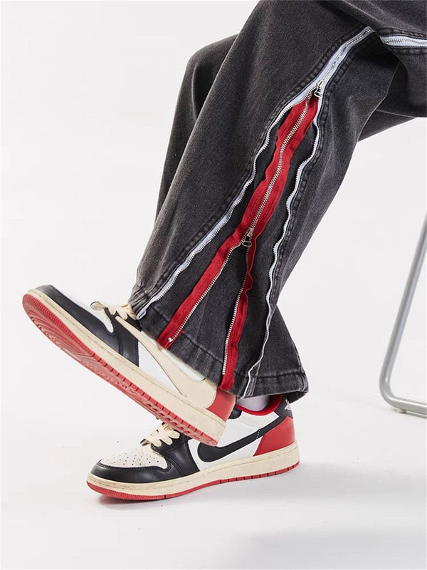 Lacezy - Zip Up Stripe Jeans- Streetwear Fashion - lacezy.com